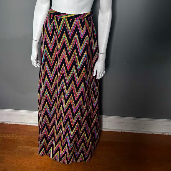 Malbe Original skirt size 12 long rainbow wool chevron 60s tall metallic vintage - Picture 8 of 13